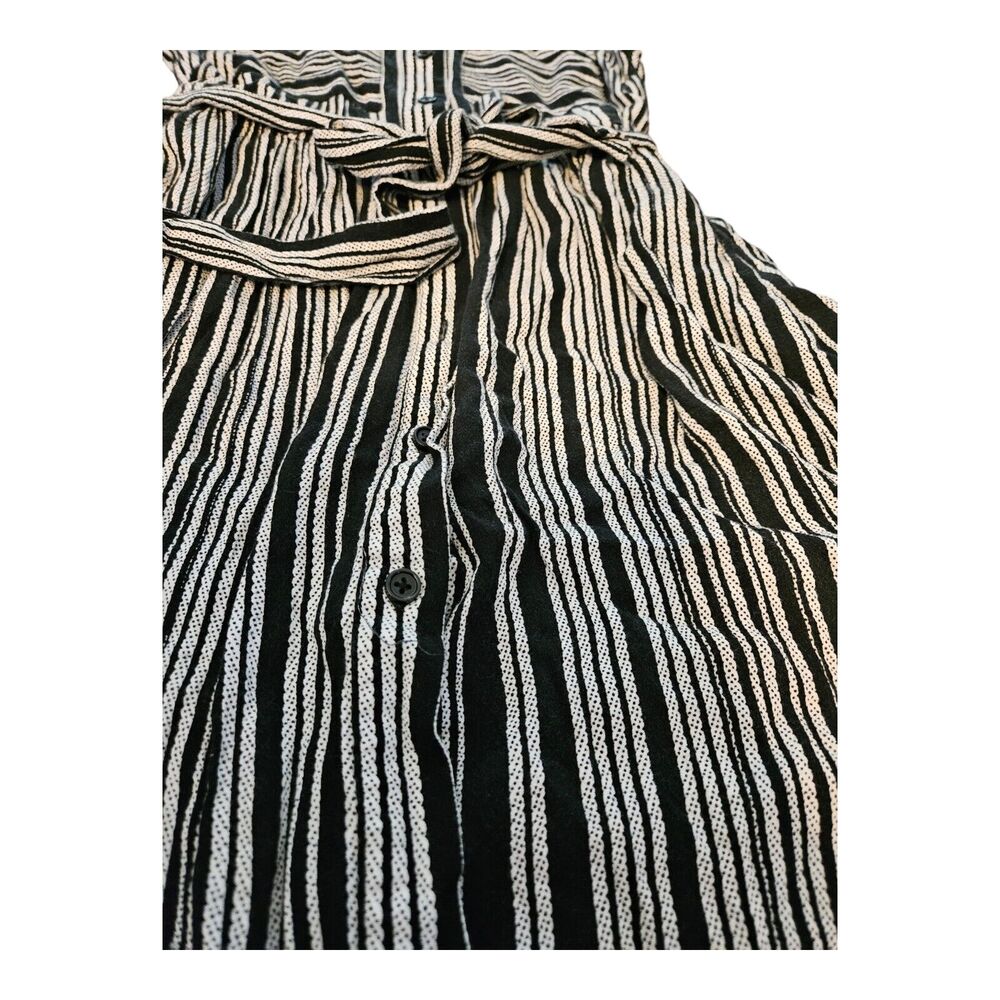 Who What Wear XS Black, White Striped Button Up Sleeveless Collared Midi Dress - Picture 2 of 11